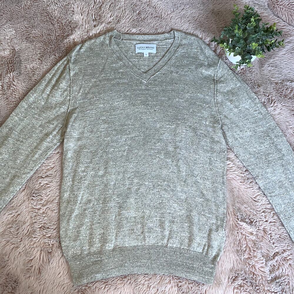 Lucky Brand White Label Tan Men's Cotton V-Neck Casual Sweater Small